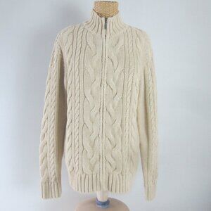 New LL Bean Womens M Beige Cotton Full Zip Cable Knit LS Cardigan Sweater NWT